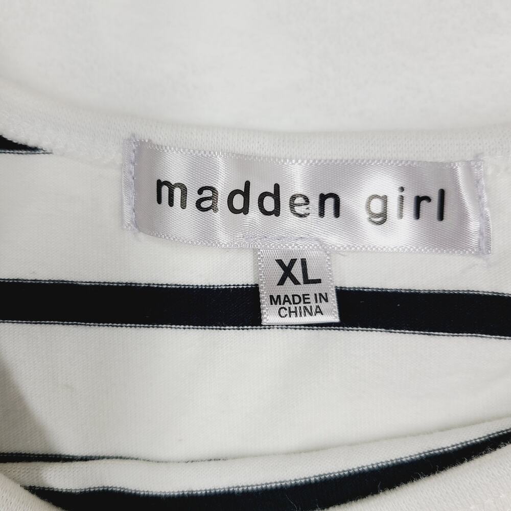 Madden Girl black and white striped long-sleeve crop cherry embroidery patch XL - Picture 2 of 8
